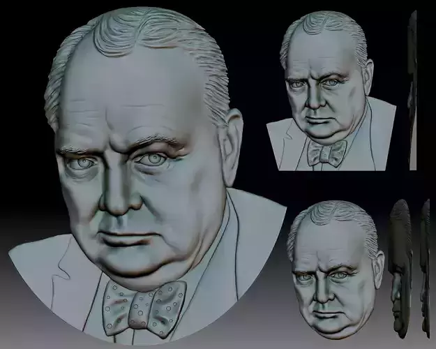 Sir Winston Churchill 3D portrait bas-relief 3D print model