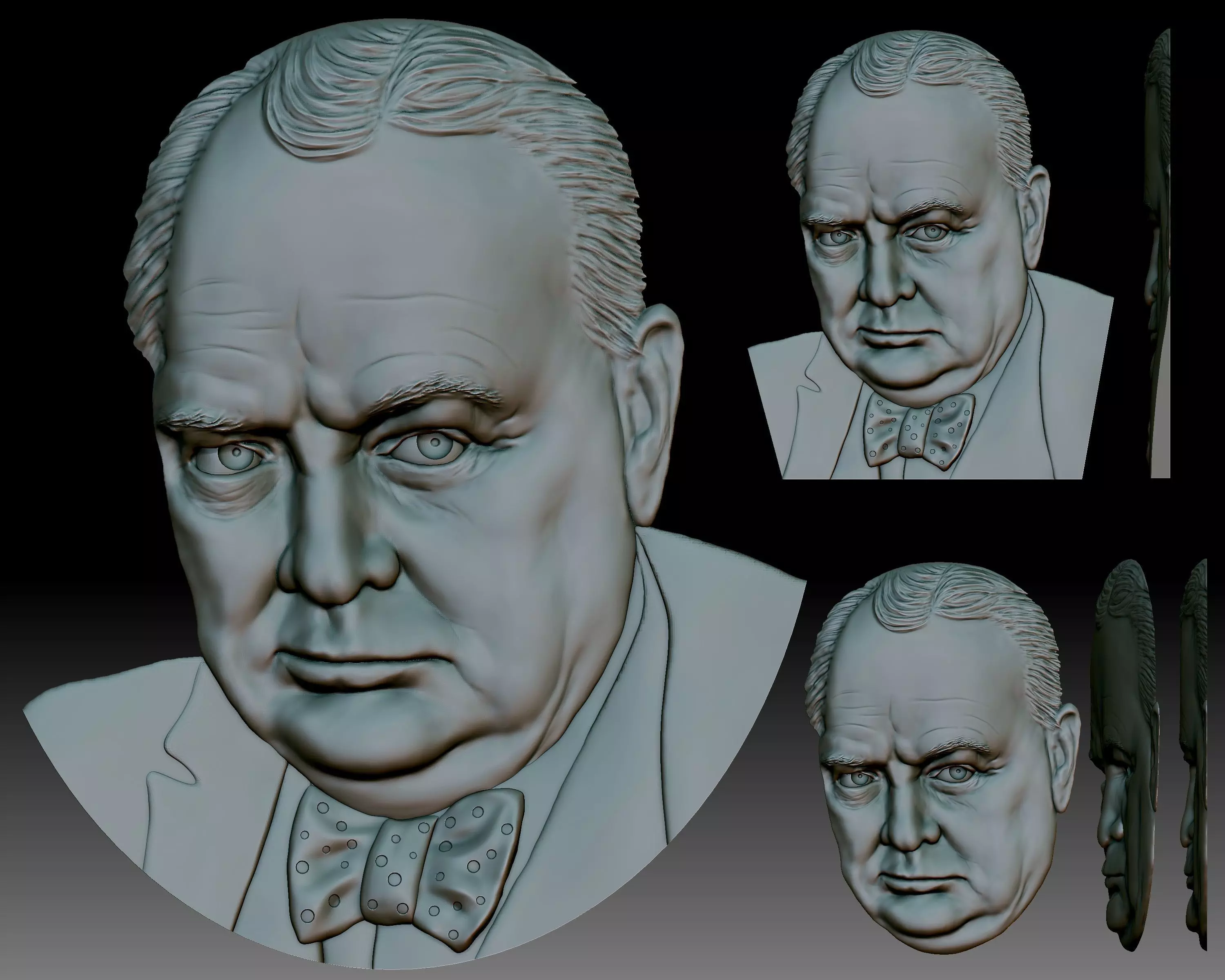 Sir Winston Churchill 3D portrait bas-relief 3D print model_0