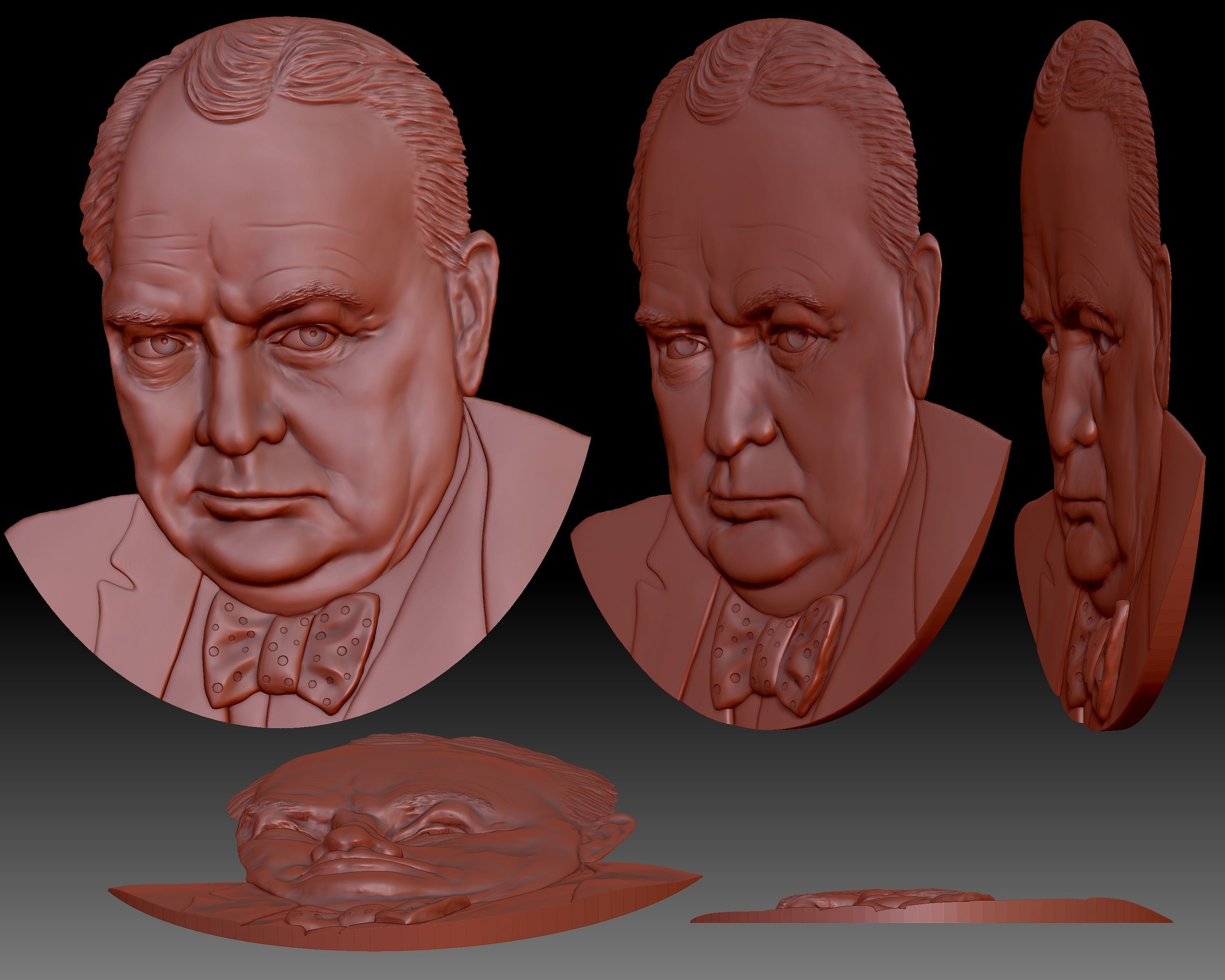 Sir Winston Churchill 3D portrait bas-relief 3D print model_4