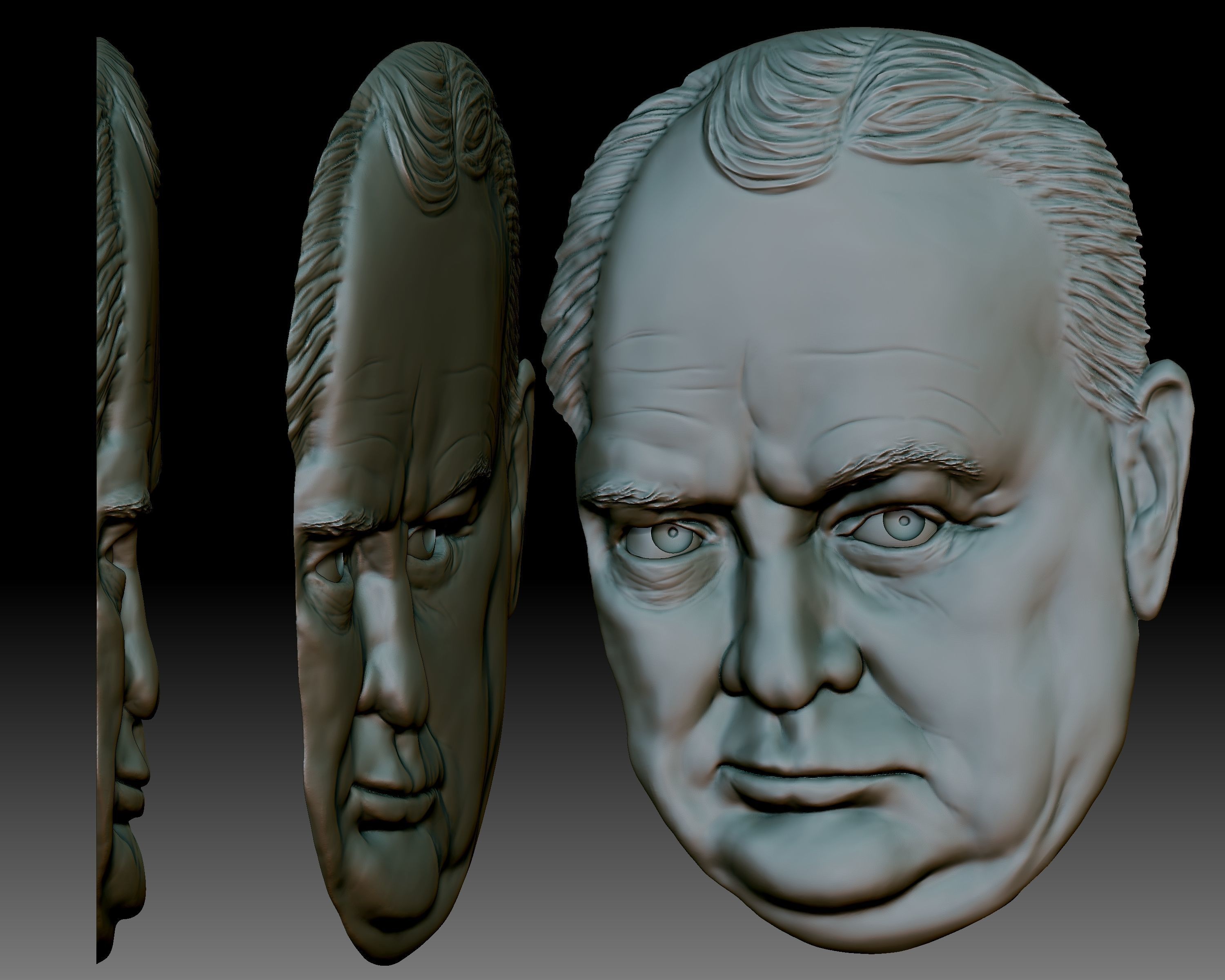 Sir Winston Churchill 3D portrait bas-relief 3D print model_3