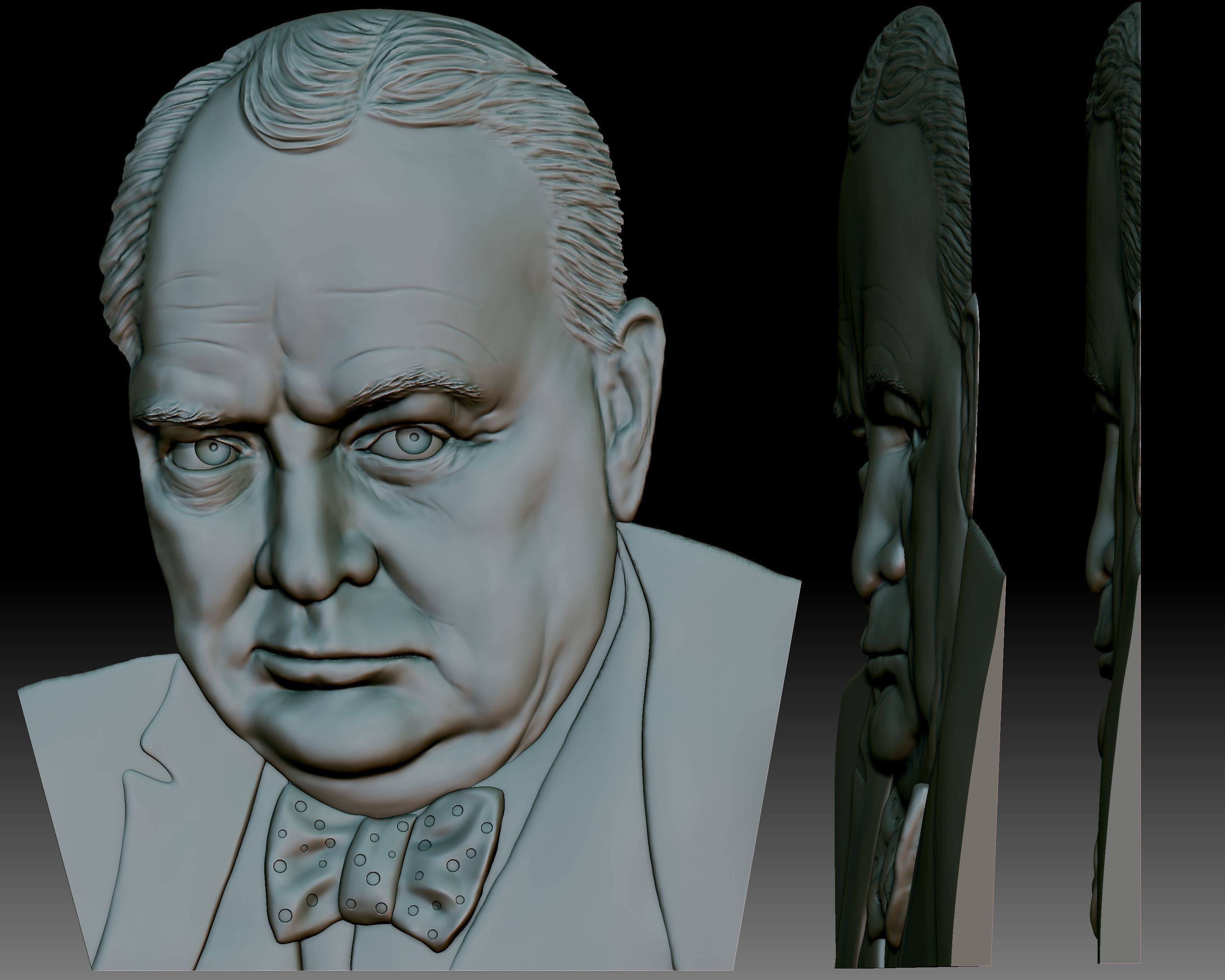 Sir Winston Churchill 3D portrait bas-relief 3D print model_1