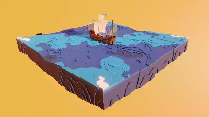 Lego Sea Waves with Ship-Animated 3D model