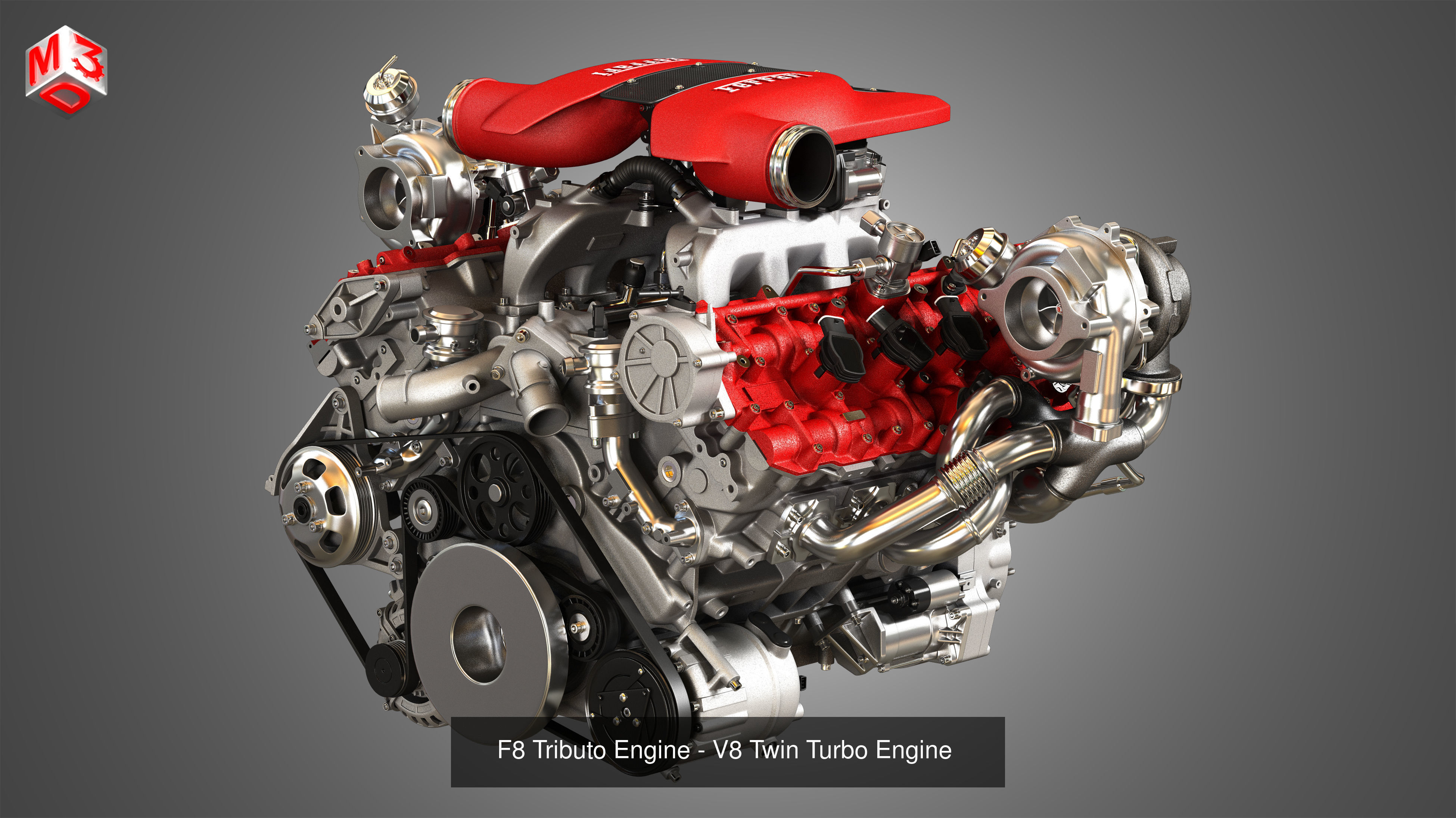488 Pista - F8 Tributo Engines - V8 Twin Turbo Engines 2 in 1 3D Model Collection_2