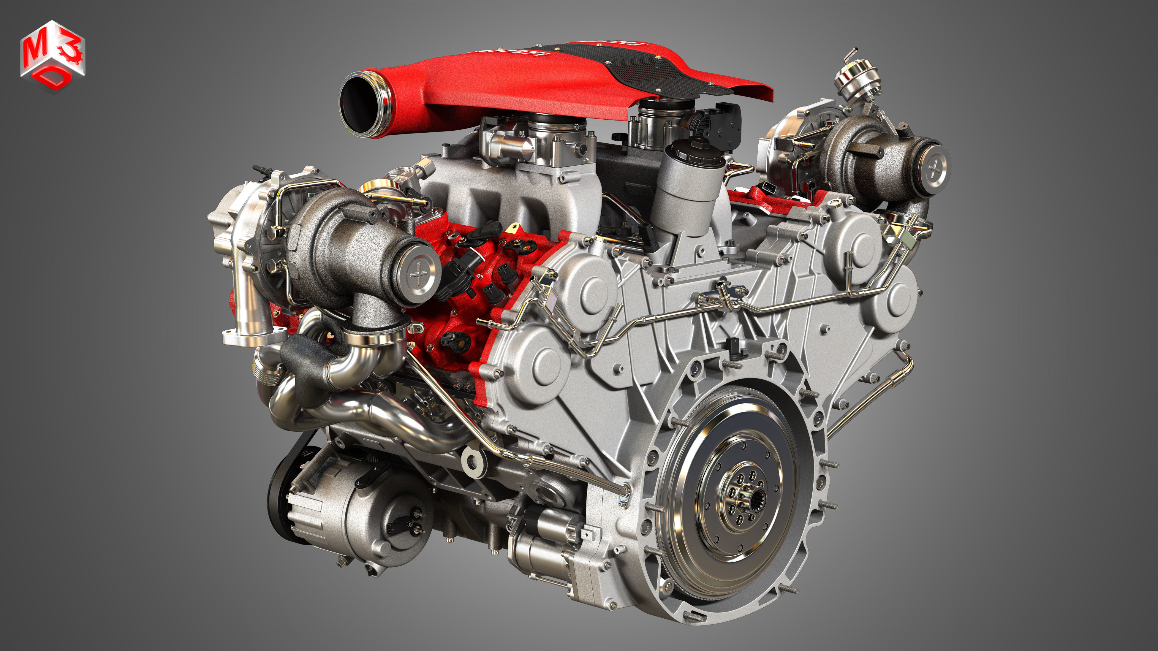 488 Pista - F8 Tributo Engines - V8 Twin Turbo Engines 2 in 1 3D Model Collection_8