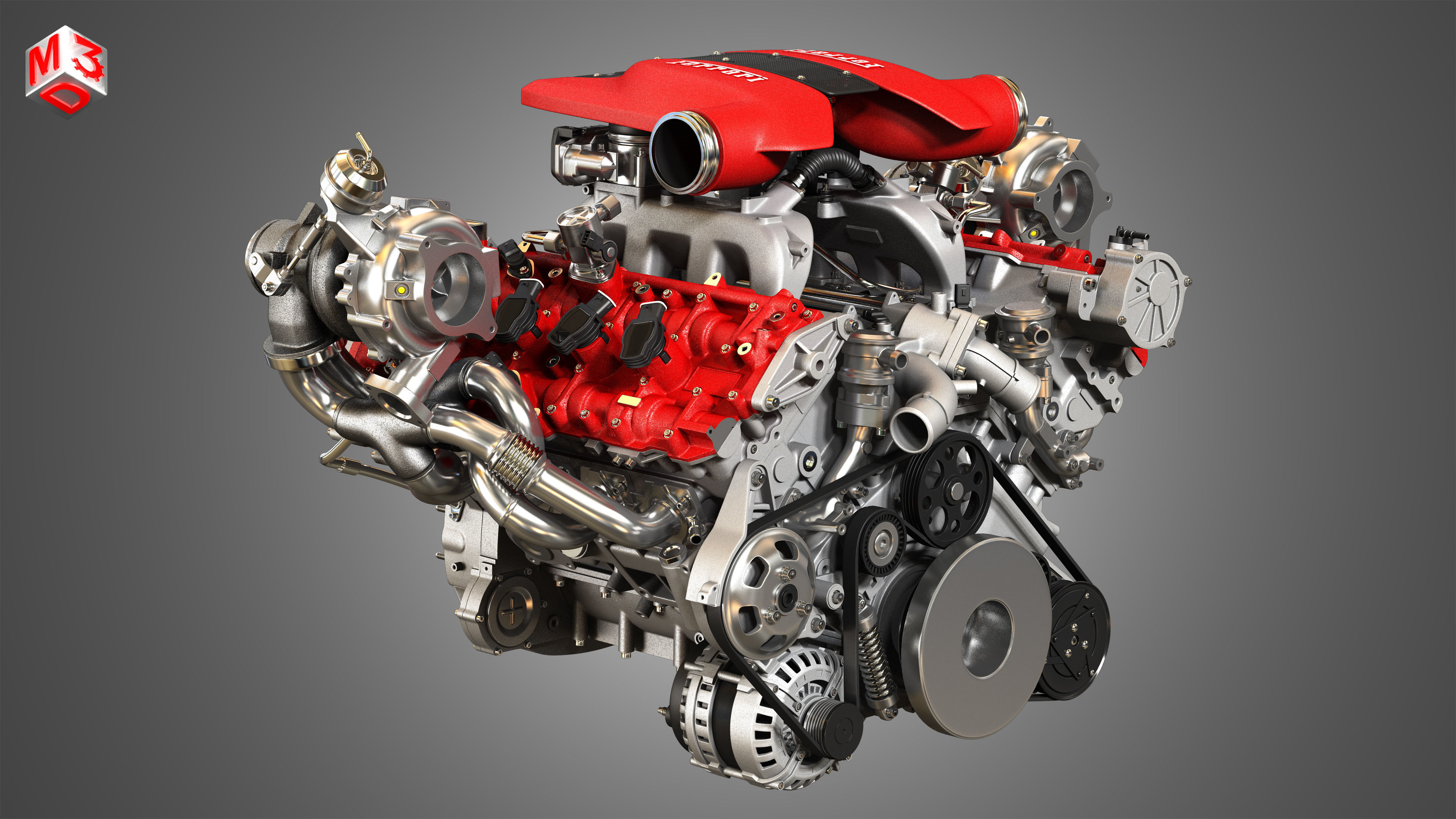 488 Pista - F8 Tributo Engines - V8 Twin Turbo Engines 2 in 1 3D Model Collection_6