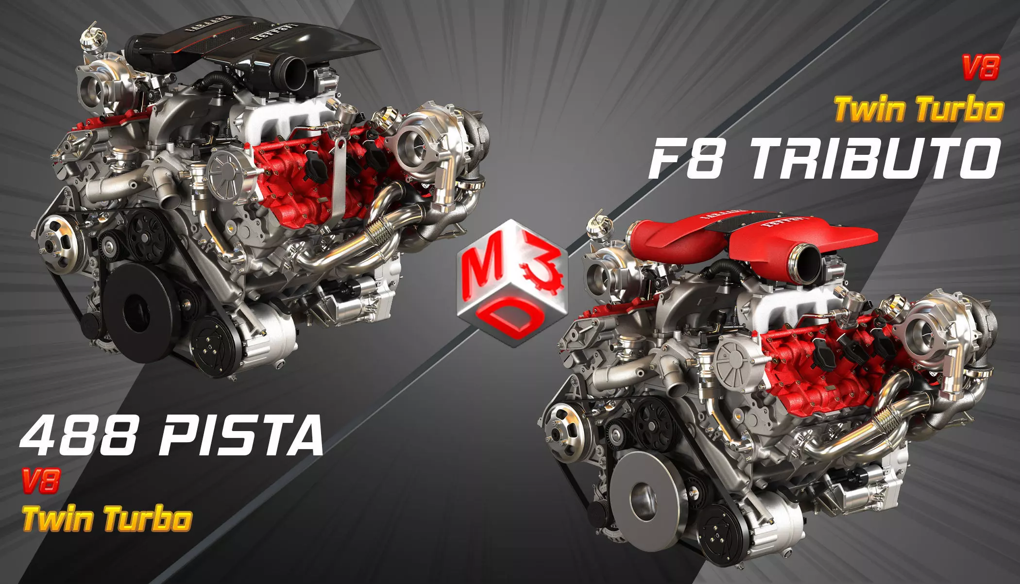 488 Pista - F8 Tributo Engines - V8 Twin Turbo Engines 2 in 1 3D Model Collection_0