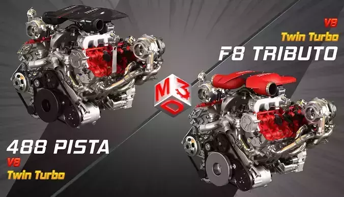 488 Pista - F8 Tributo Engines - V8 Twin Turbo Engines 2 in 1 3D Model Collection