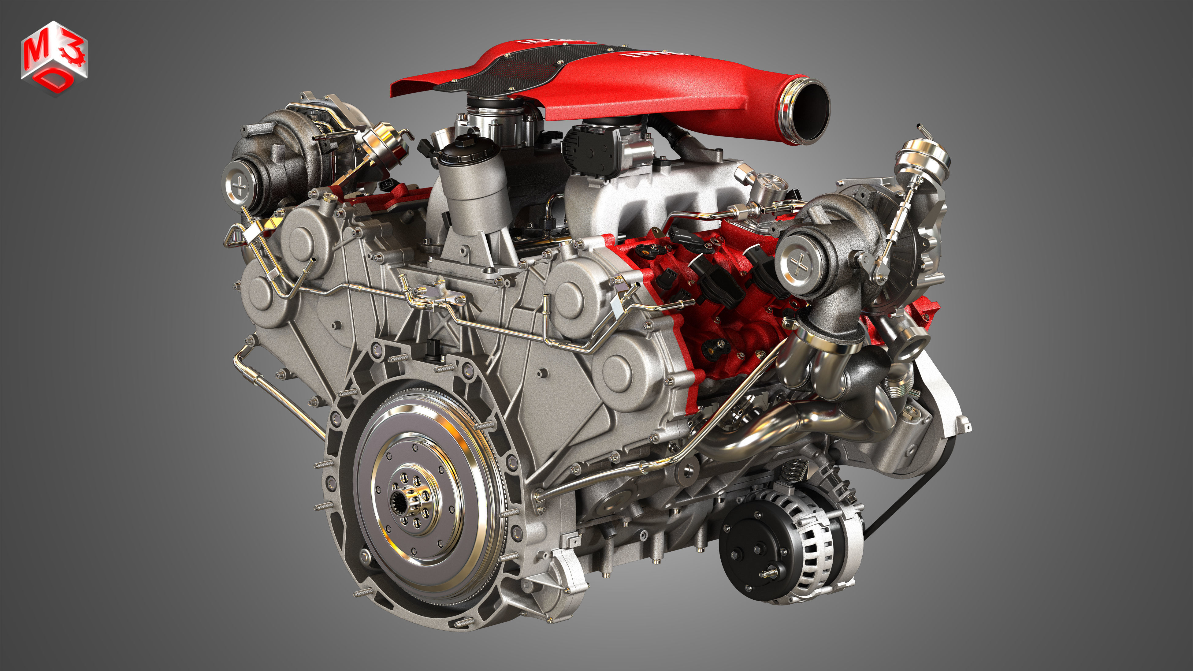 488 Pista - F8 Tributo Engines - V8 Twin Turbo Engines 2 in 1 3D Model Collection_4