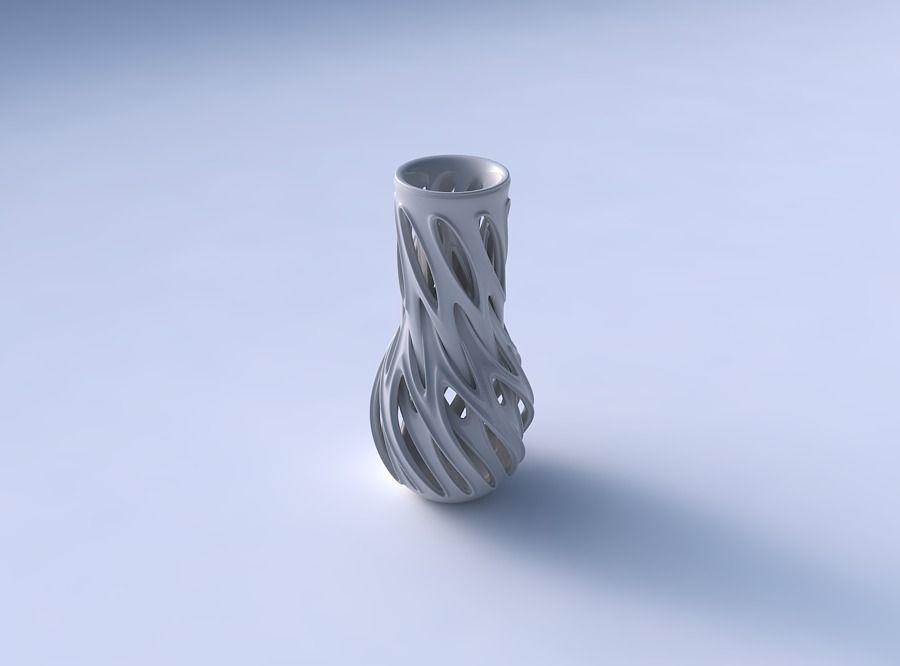 Vase curved with intertwining lines and extruded edges twisted 3D print model_3