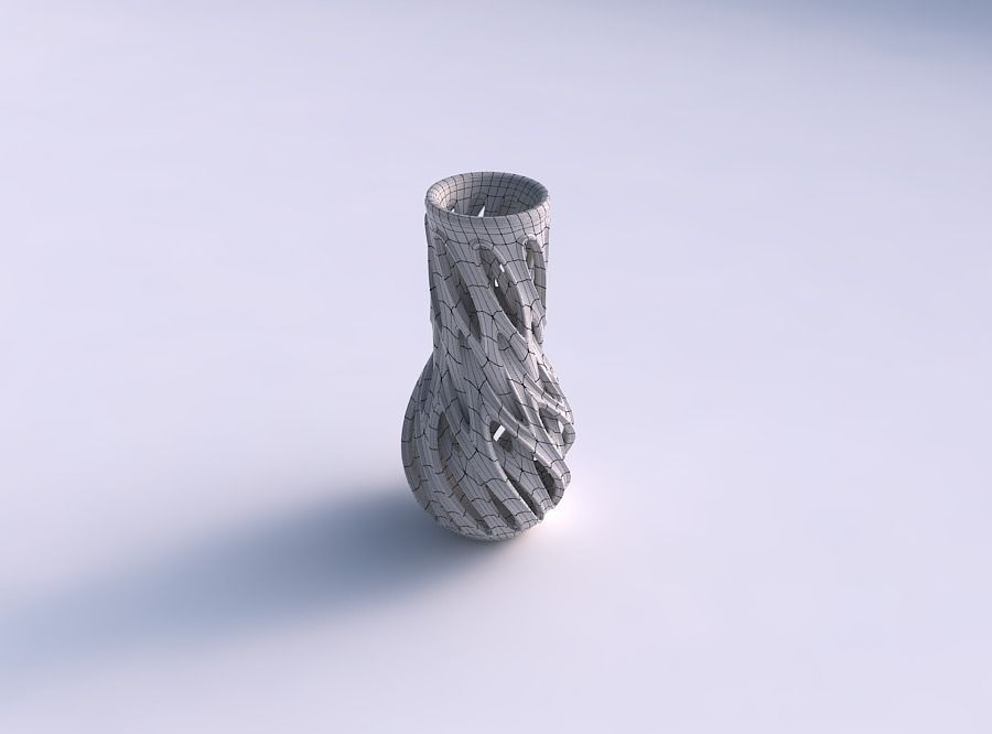 Vase curved with intertwining lines and extruded edges twisted 3D print model_5