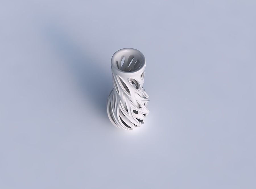 Vase curved with intertwining lines and extruded edges twisted 3D print model_1