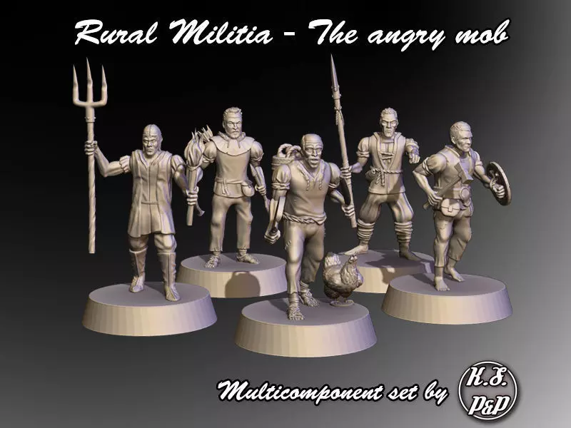 Rural Militia - Multicomponent Set with supports 3D print model_0