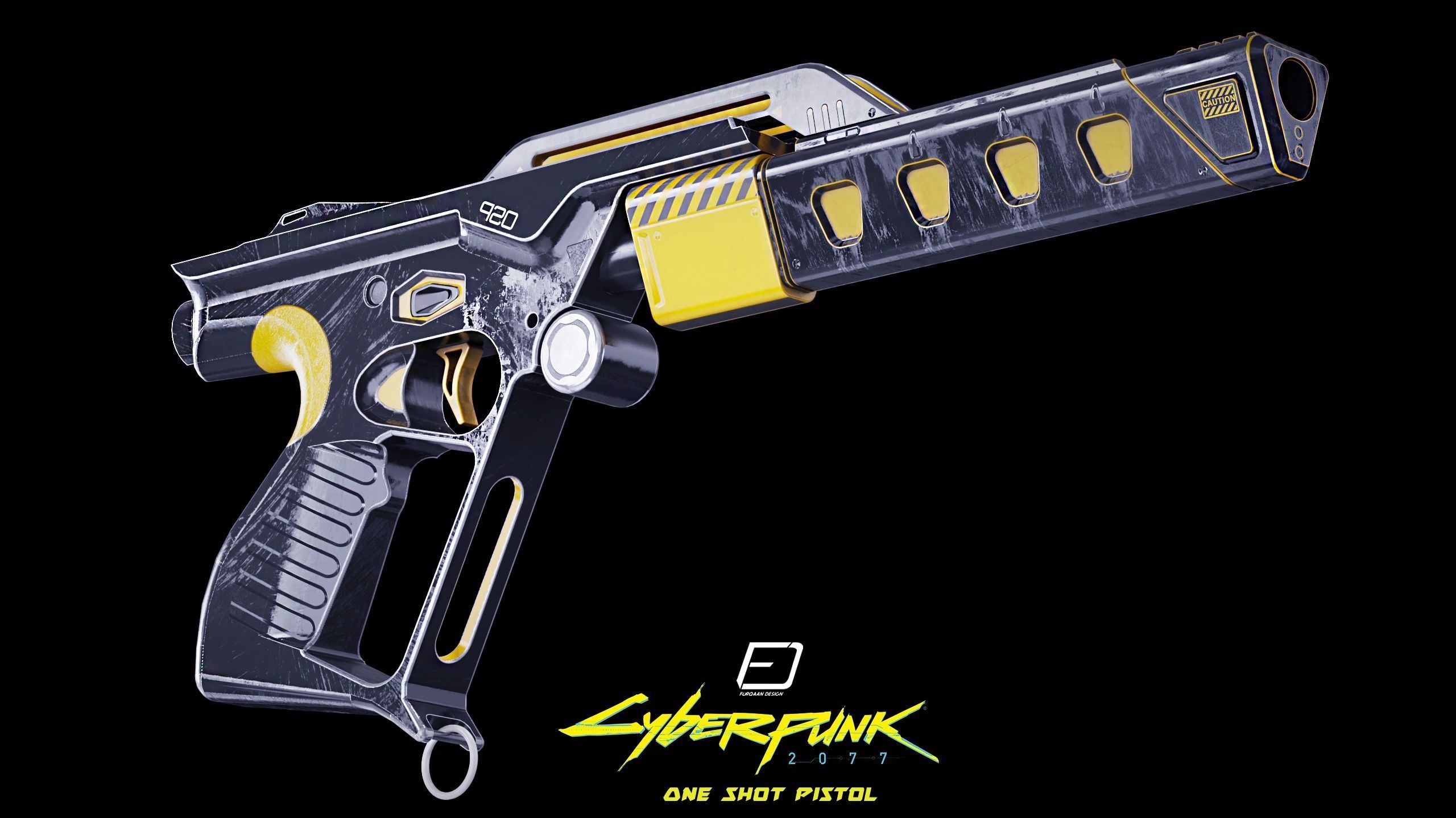 Cyberpunk PBR One Shot Pistol Low-poly 3D model_2