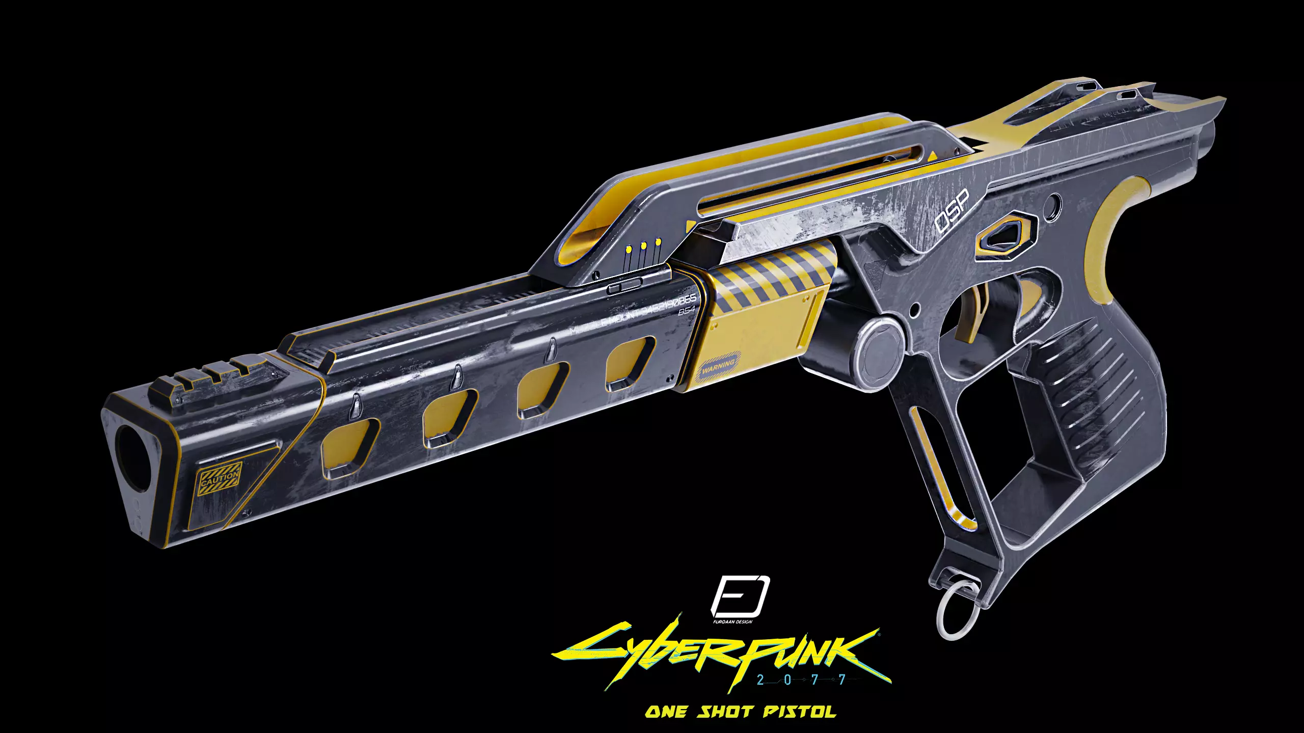 Cyberpunk PBR One Shot Pistol Low-poly 3D model_0