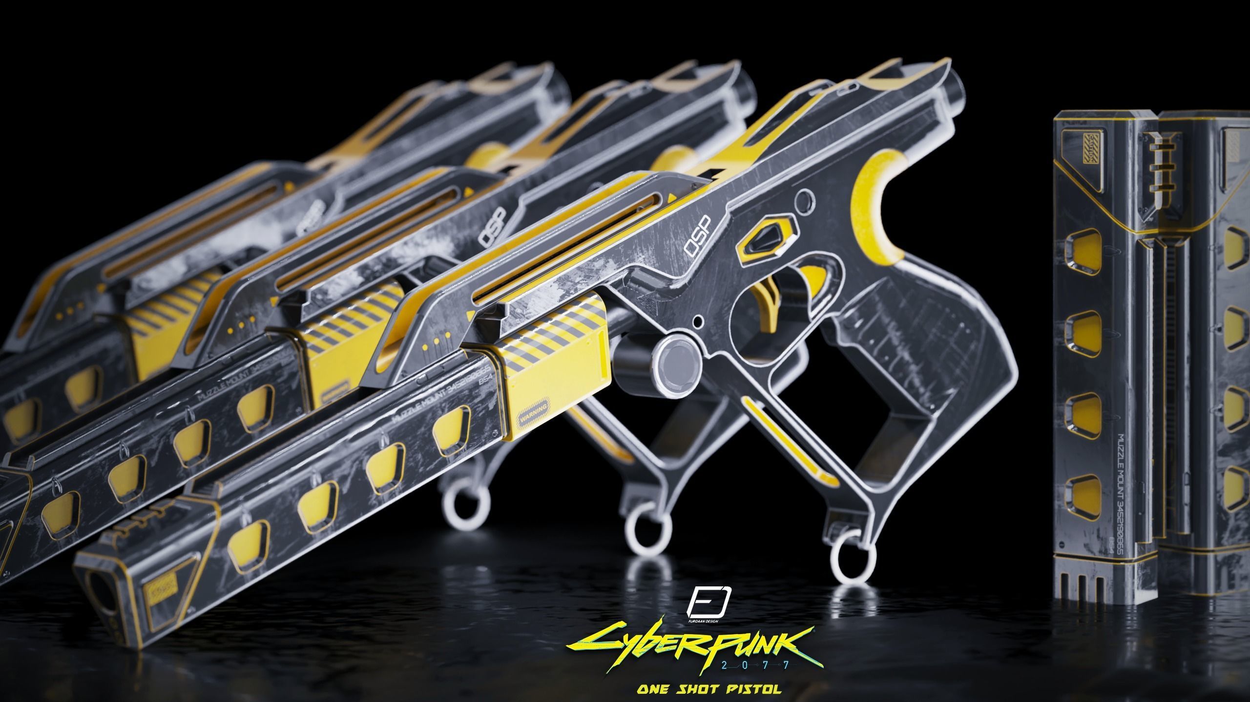 Cyberpunk PBR One Shot Pistol Low-poly 3D model_7