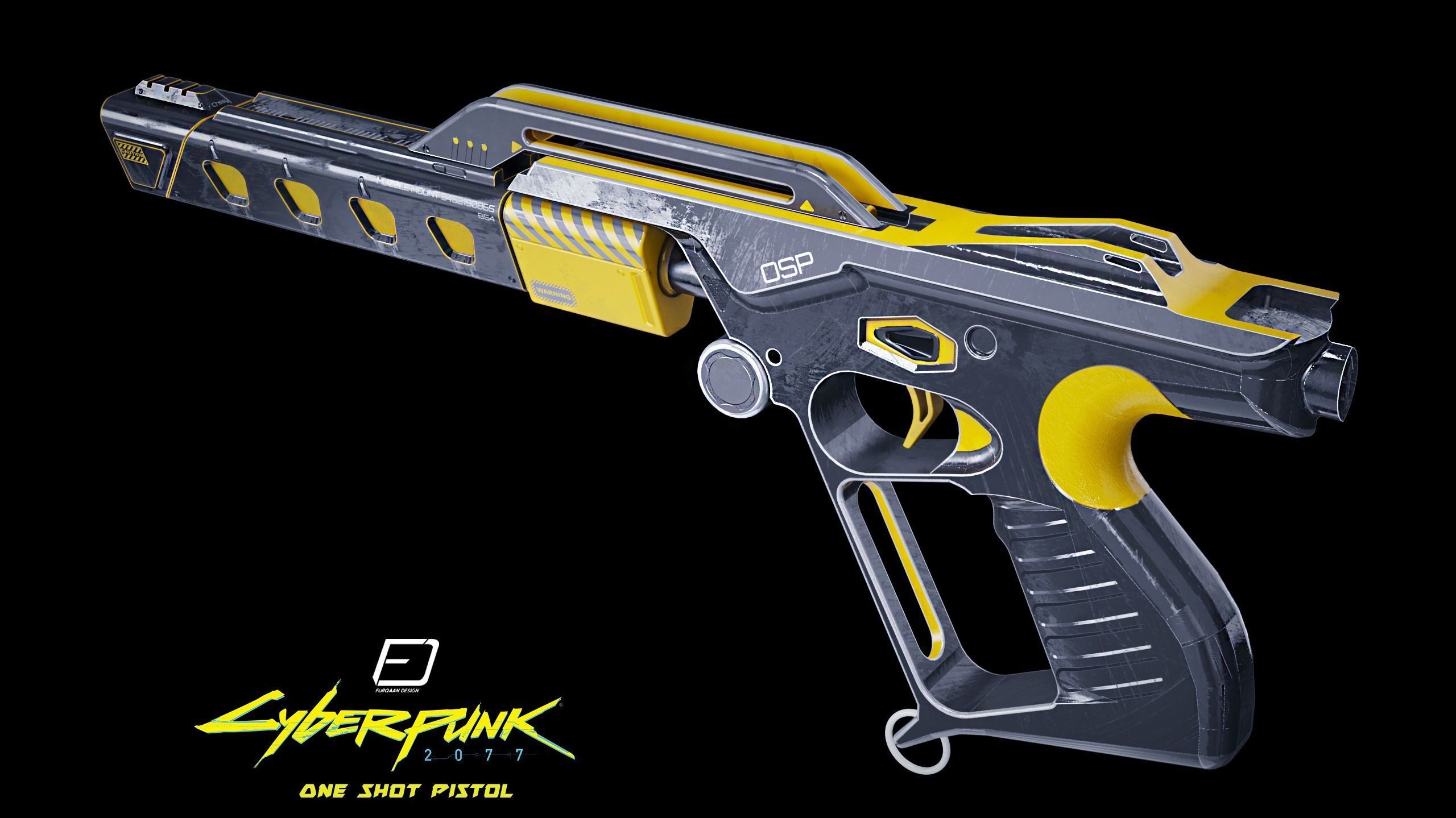 Cyberpunk PBR One Shot Pistol Low-poly 3D model_1