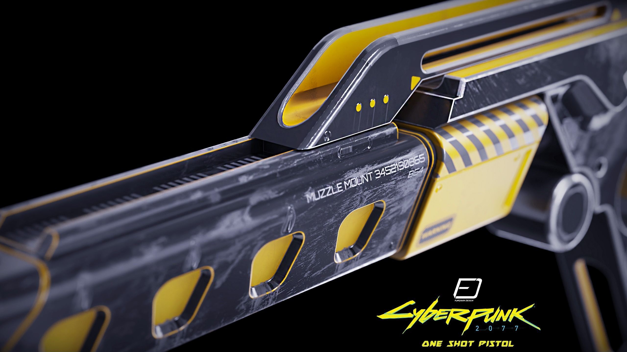 Cyberpunk PBR One Shot Pistol Low-poly 3D model_4