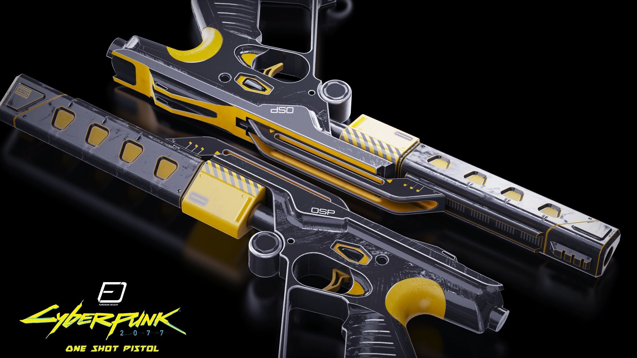 Cyberpunk PBR One Shot Pistol Low-poly 3D model_5