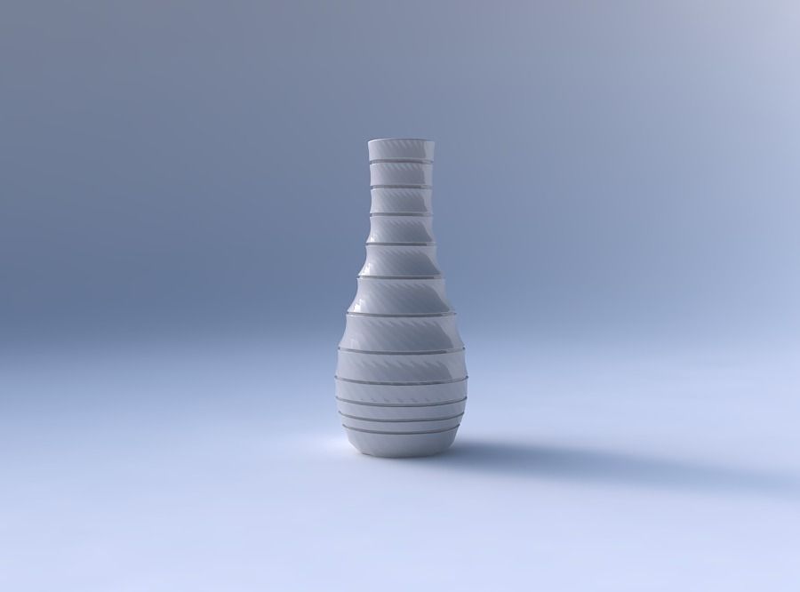 Vase curved with horizontal dents and twisted diagonal lines 3D print model_4