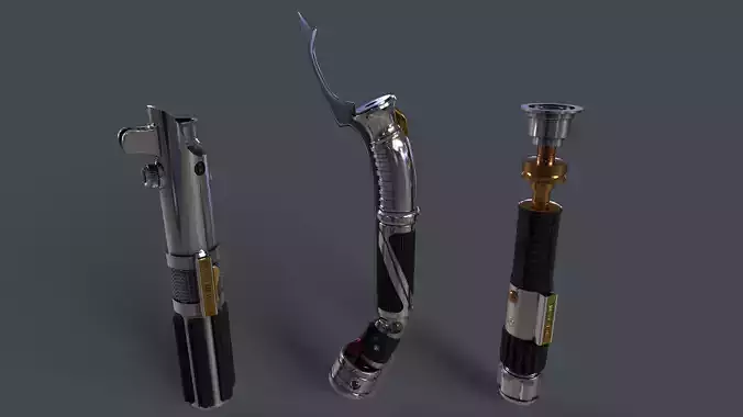 Light Saber Pack Star Wars Episode III Anakin Dooku and Obi-Wan 3D model