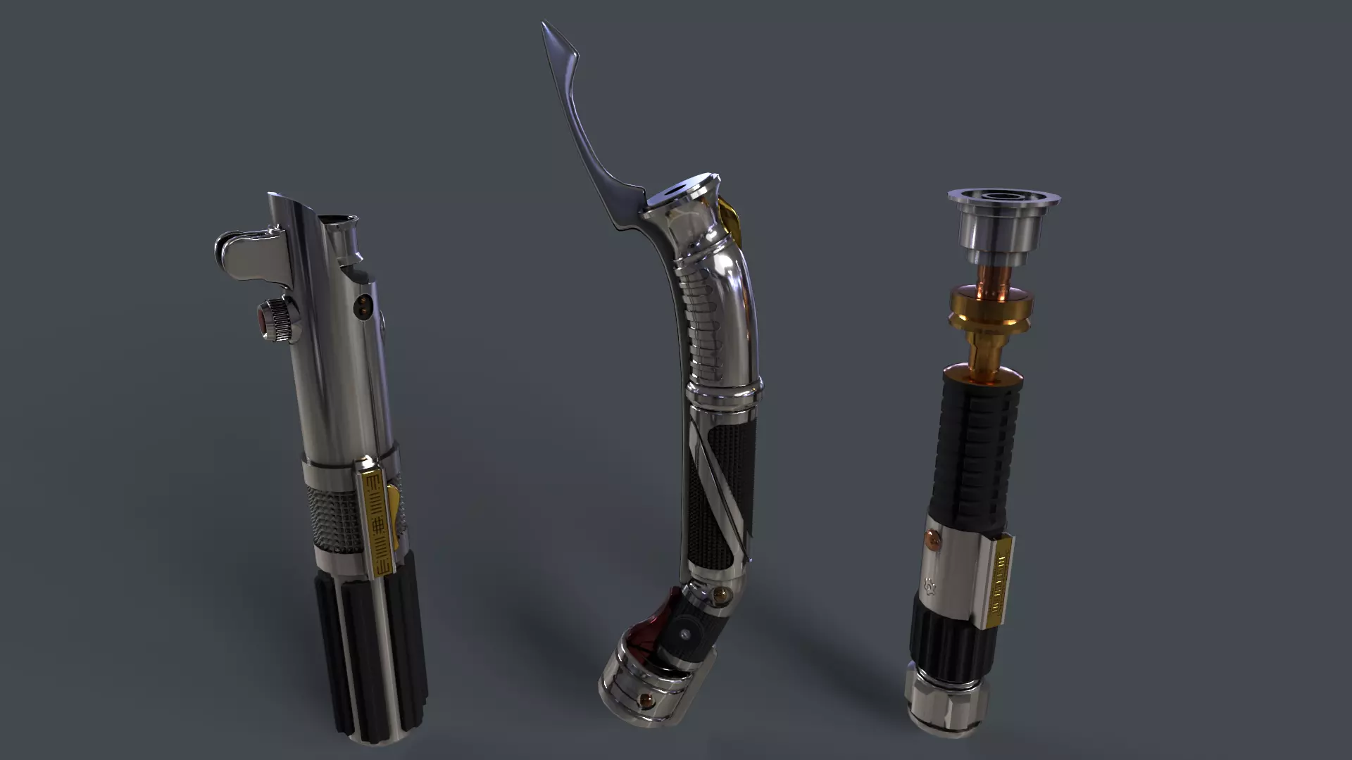 Light Saber Pack Star Wars Episode III Anakin Dooku and Obi-Wan 3D model_0
