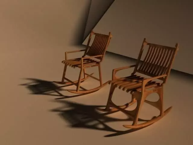 Chair two wooden rocking chairs Free low-poly 3D model_0