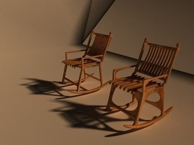 Chair two wooden rocking chairs Free low-poly 3D model