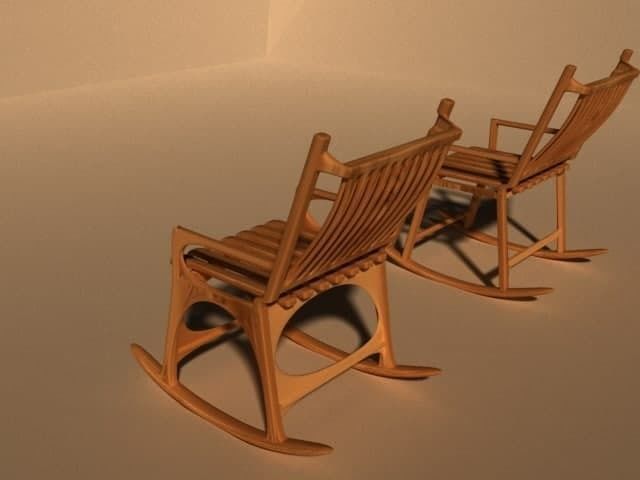 Chair two wooden rocking chairs Free low-poly 3D model_2