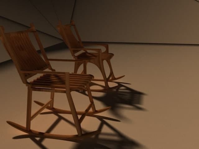 Chair two wooden rocking chairs Free low-poly 3D model_1