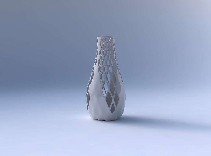 Vase curved with diagonal grid lattice 3 3D print model_4