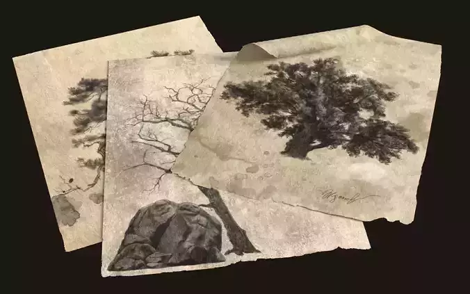 Old Charcoal Pictures  Low-poly 3D model