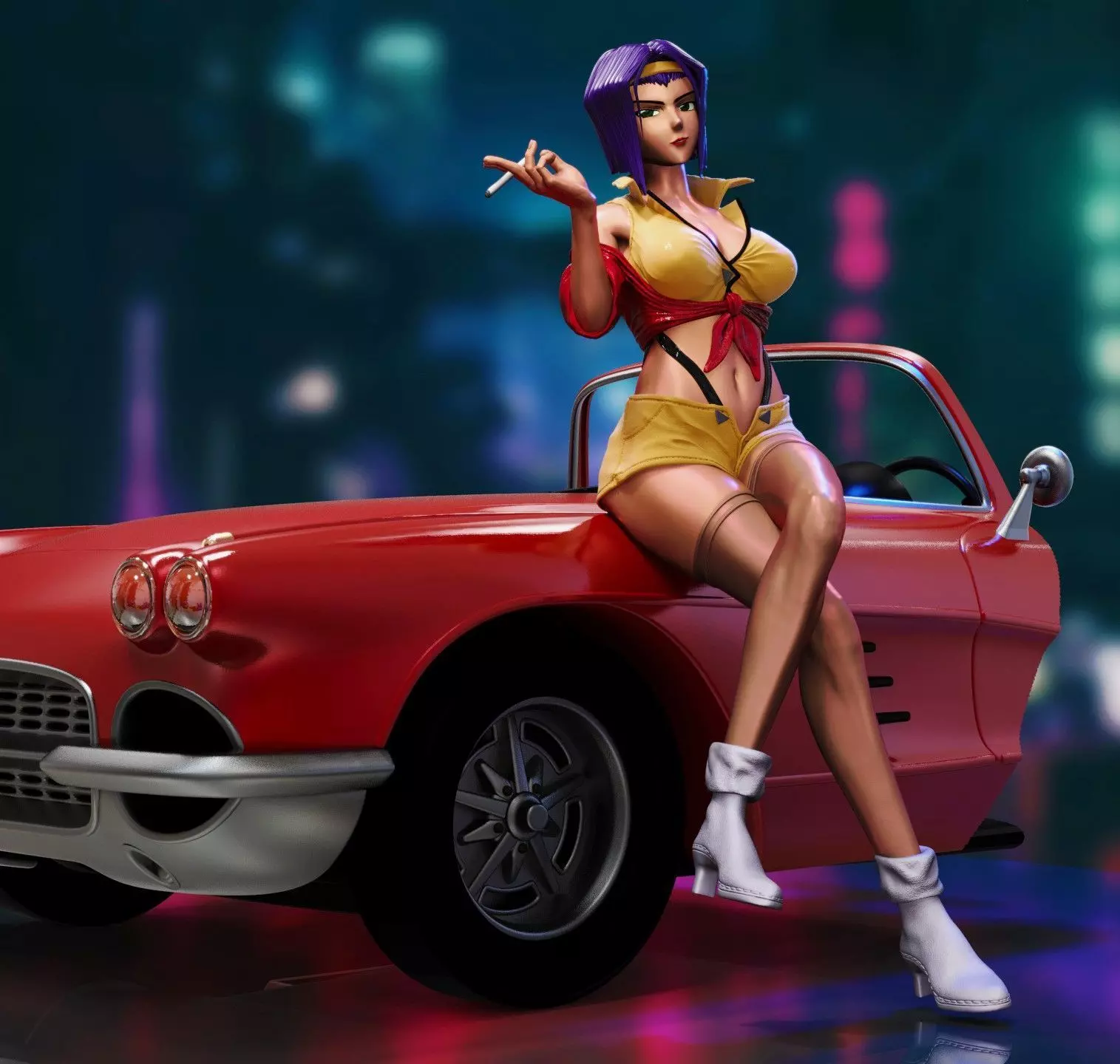 Faye Valentine Cowboy Bebop with extra torso and car  3D print model_0
