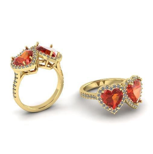 307 Ring with stones in the form of a heart 3D print model_3