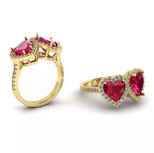 307 Ring with stones in the form of a heart 3D print model_0