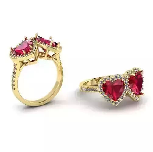307 Ring with stones in the form of a heart 3D print model