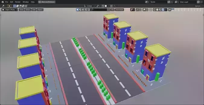 low poly building model city with buildings and roads
