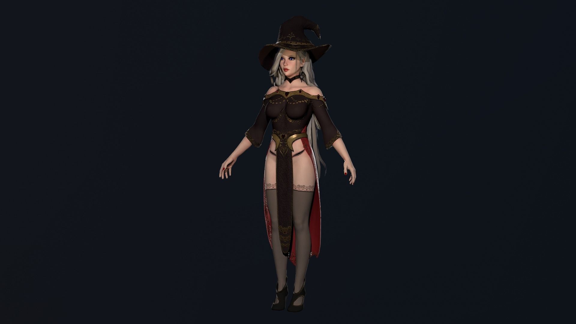 Witch Girl - Game Ready Character Low-poly 3D model_5