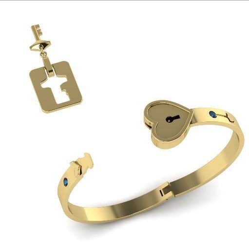 263 Bracelet with key and heart lock 3D print model_3