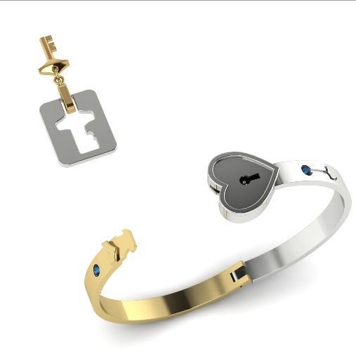 263 Bracelet with key and heart lock 3D print model_4