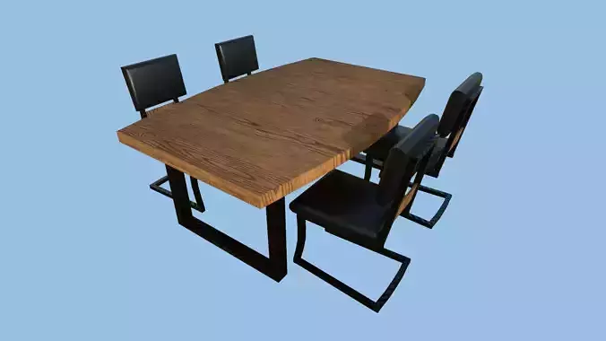 Dinning Table 51 - Black Wood - Furniture Interior Design Low-poly 3D model