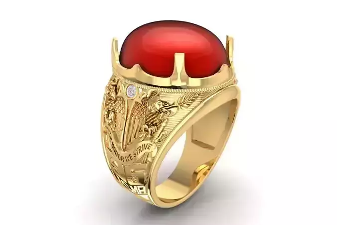Luxury Red Stone Men Ring with Bold Engraved Design 1920