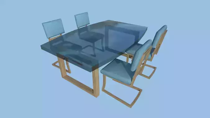 Dinning Table 52 - Blue Glass - Furniture Interior Design Low-poly 3D model