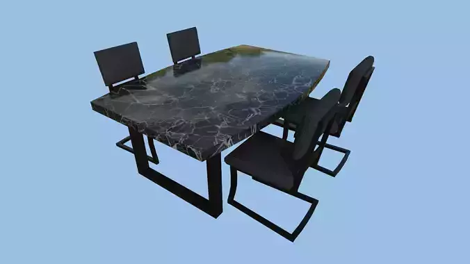 Dinning Table 56 - Black Marble - Furniture Interior Design Low-poly 3D model