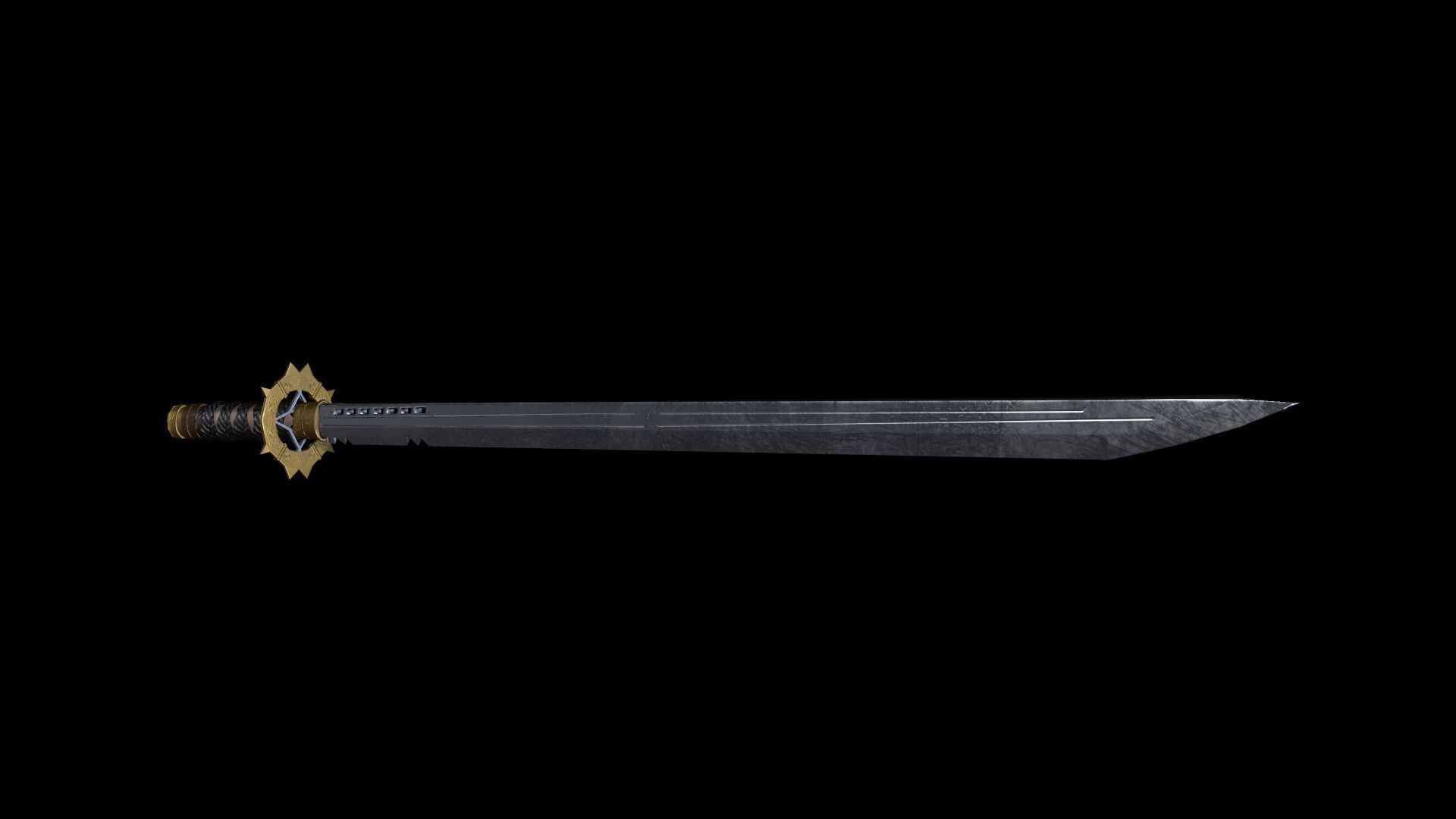 Katana samurai sword Low-poly 3D model_11