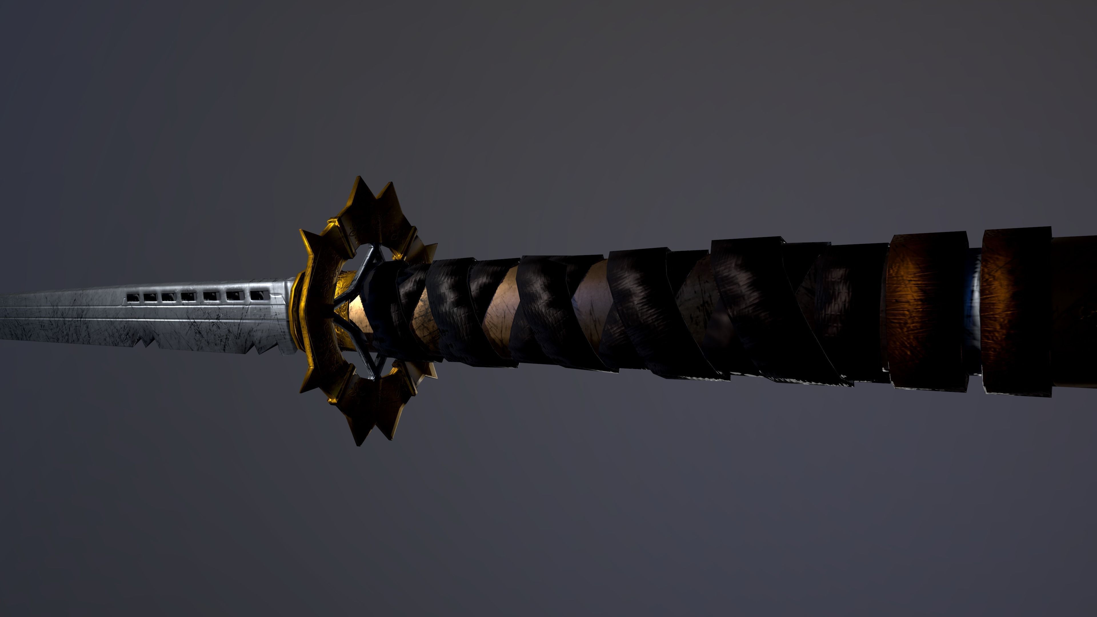 Katana samurai sword Low-poly 3D model_12