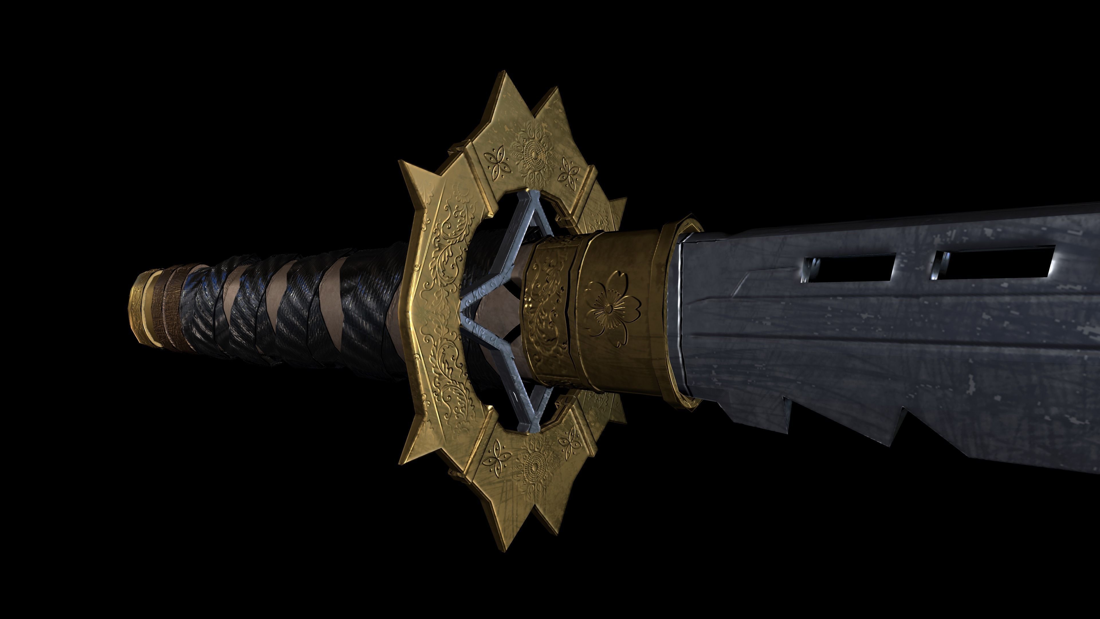 Katana samurai sword Low-poly 3D model_17