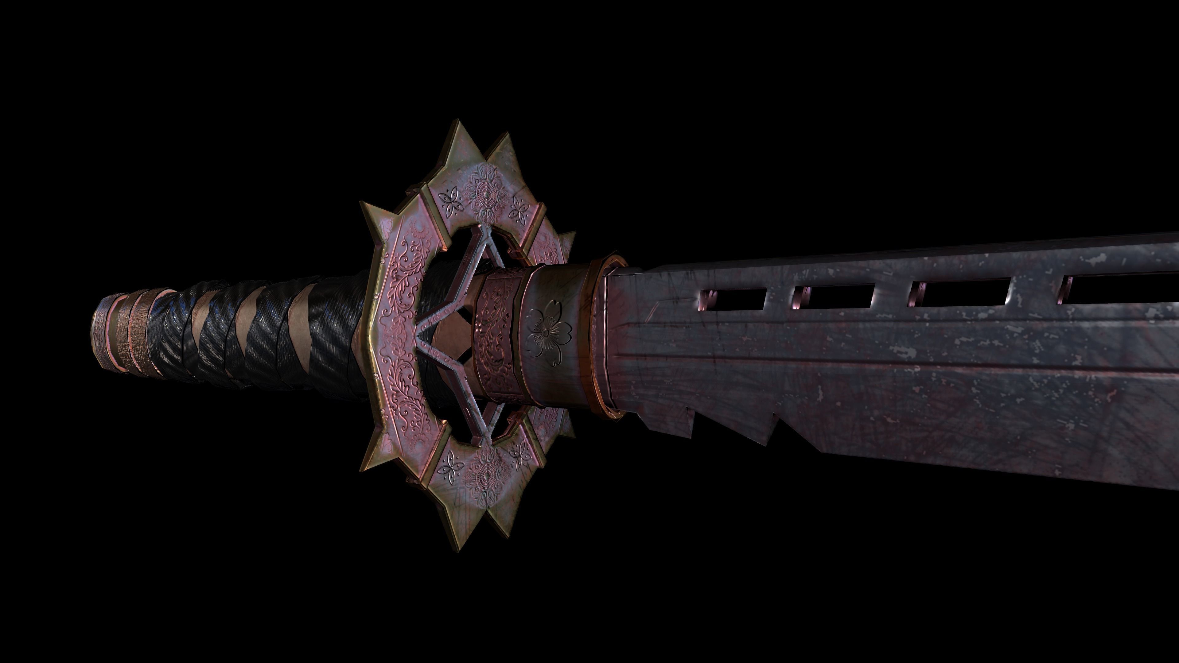 Katana samurai sword Low-poly 3D model_7