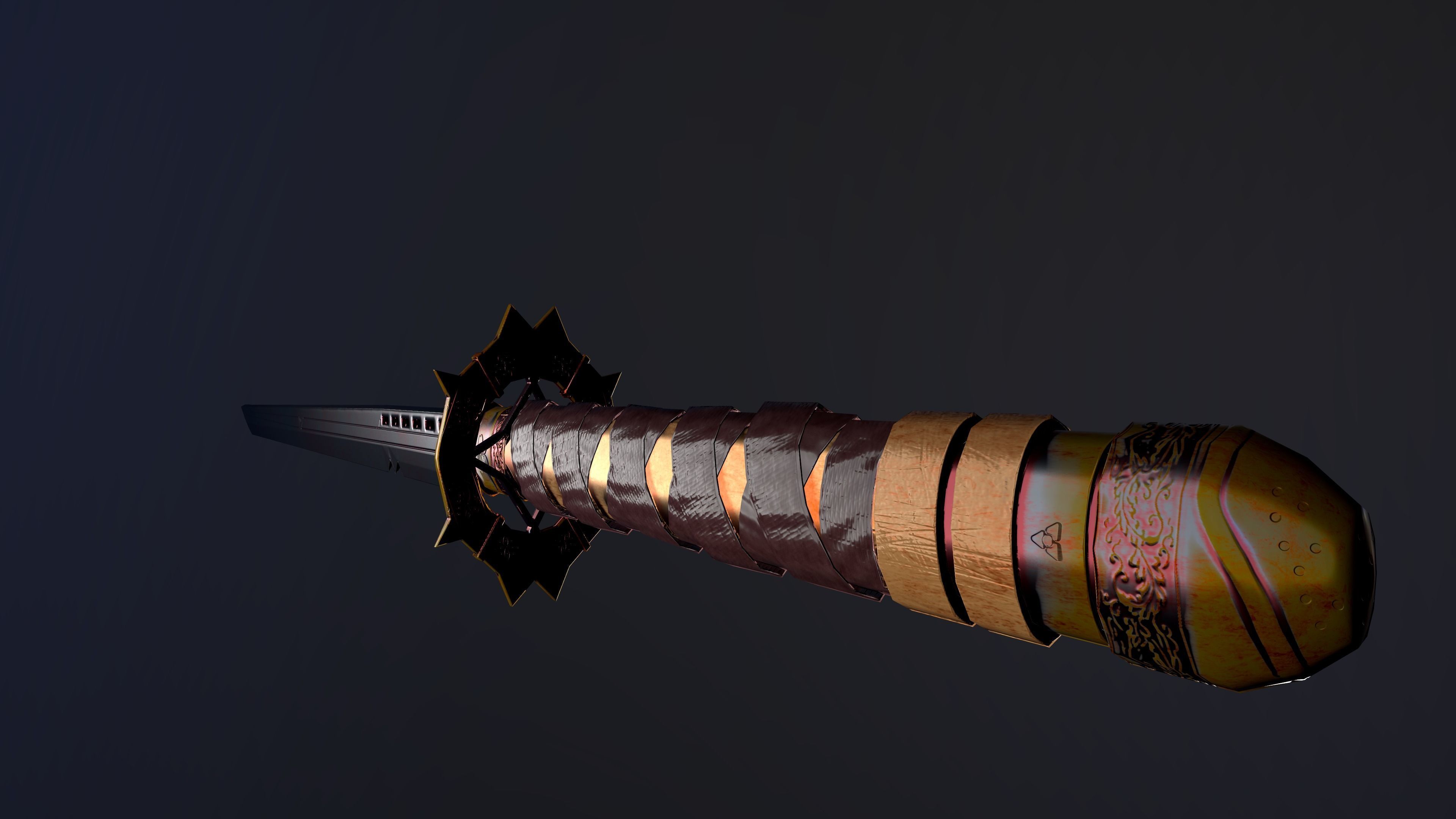 Katana samurai sword Low-poly 3D model_5