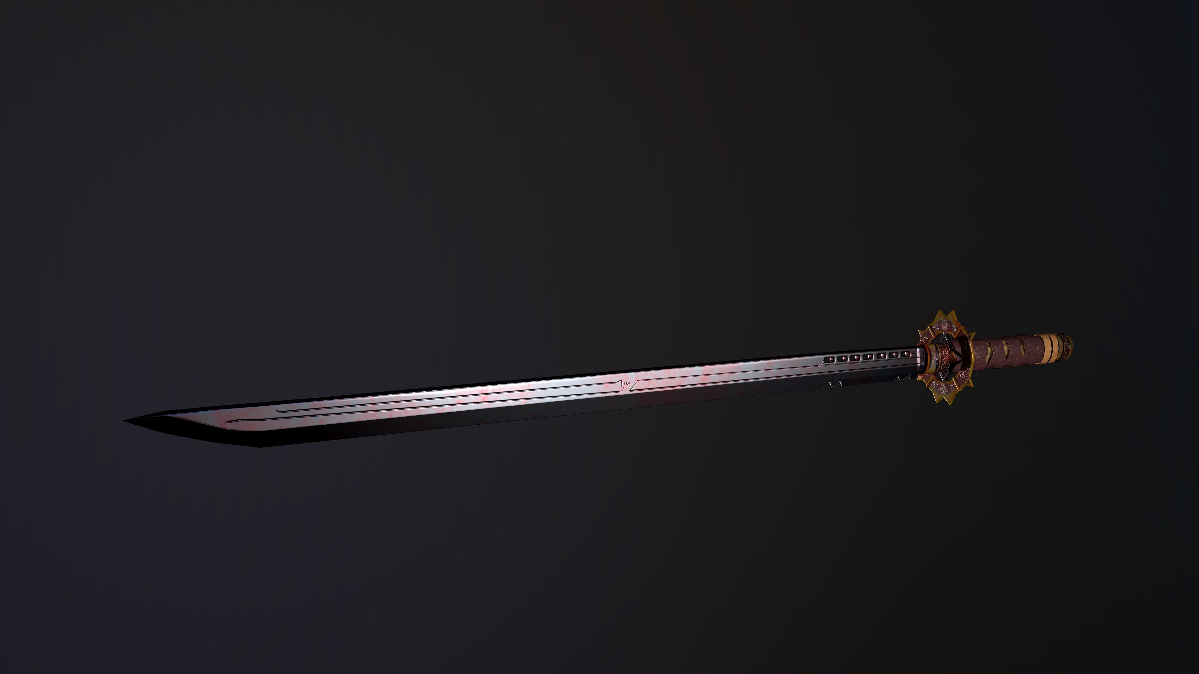 Katana samurai sword Low-poly 3D model_2