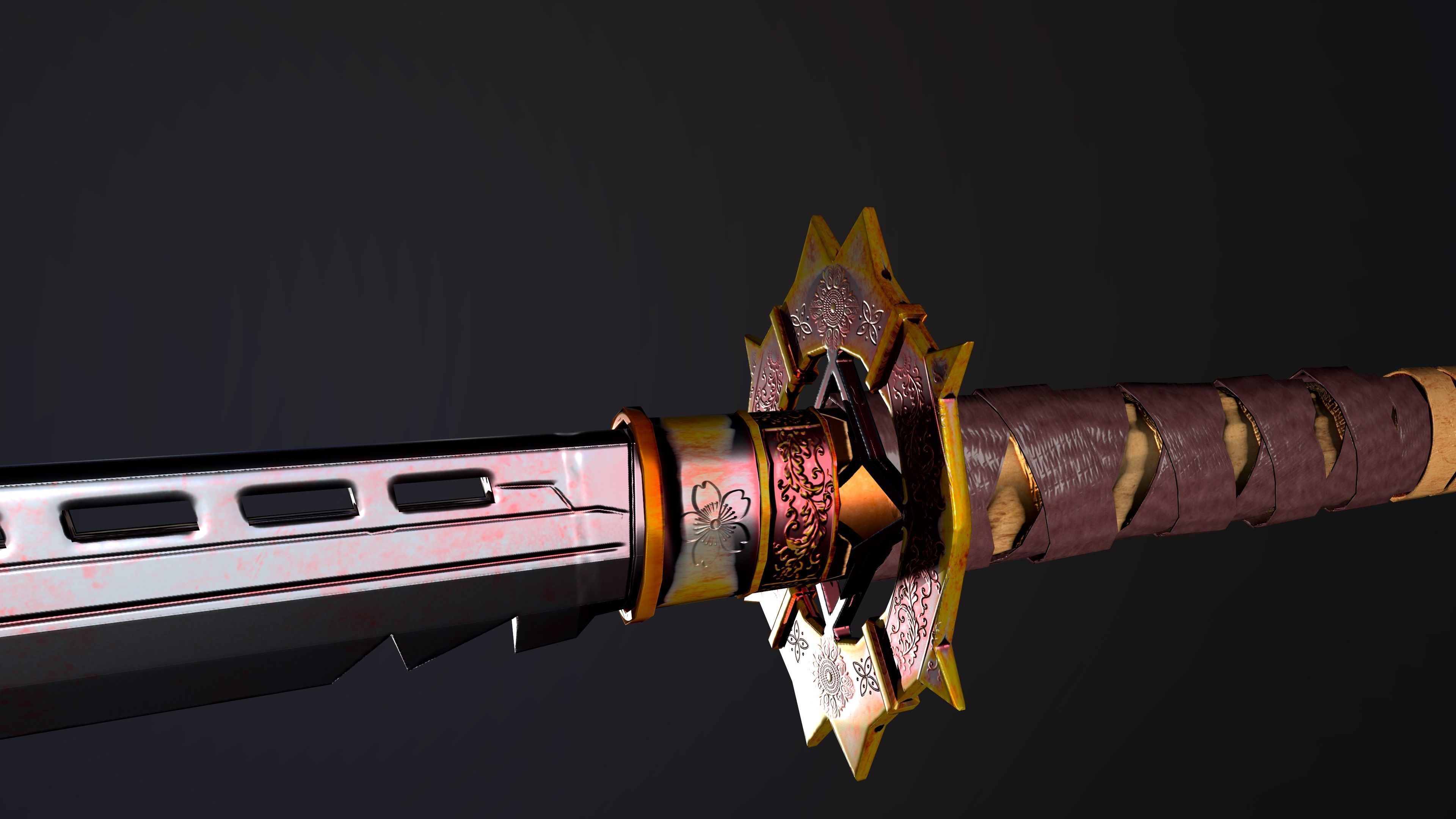 Katana samurai sword Low-poly 3D model_4